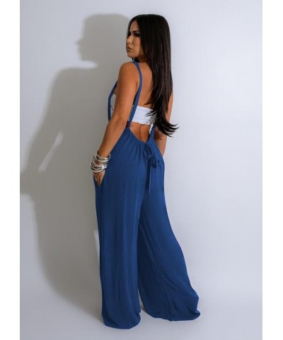 Women Casual High Waisted Wide Leg Pants Suspender Jumpsuits Overalls Loose Trousers Romper Blue $22.22 Overalls