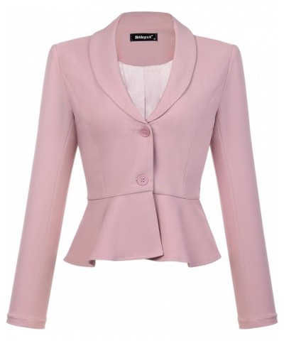 Work Short Blazer for Women's Lapel Collar Long Sleeve Ruffle Casual Office Jacket Pink $21.00 Blazers