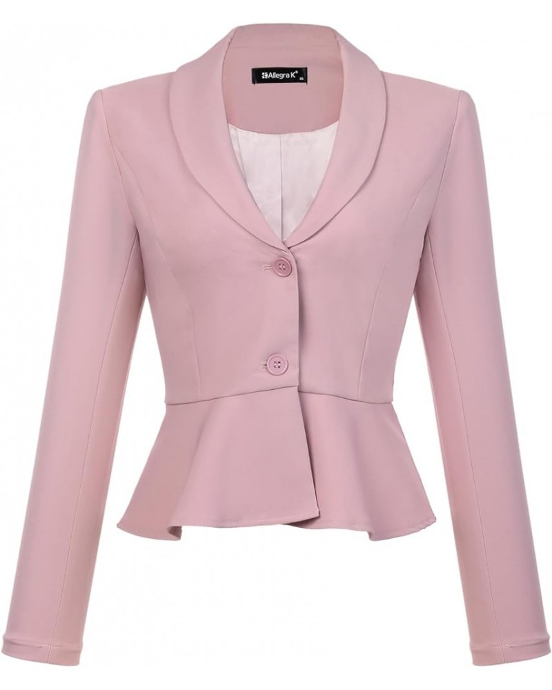 Work Short Blazer for Women's Lapel Collar Long Sleeve Ruffle Casual Office Jacket Pink $21.00 Blazers