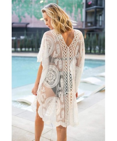 Lace Beach Dress for Women Crochet Long Sheer Bikini Swimsuit Cover Up White $19.13 Swimsuits