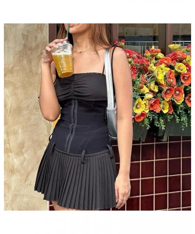 Women Spaghetti Strap Bodycon Mini Dress Sexy Low Cut Solid Short Cami Dress Y2k Party Dress Christmas Clubwear D Black Dress...