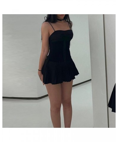 Women Spaghetti Strap Bodycon Mini Dress Sexy Low Cut Solid Short Cami Dress Y2k Party Dress Christmas Clubwear D Black Dress...