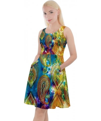 Womens Plus Size Dress Tie Dye Aztec Print Ethnic Style Summer Knee Length Pockets Skater Dress, XS-5XL Yellow Blue $14.19 Dr...