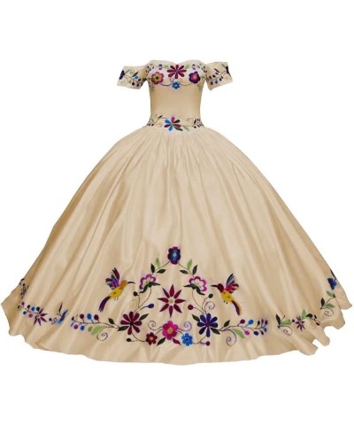 Charro Mexican Quinceanera Dresses Theme Embroidered Satin Ball Gowns Dress Formal Women 2024 Champagne $61.05 Dresses