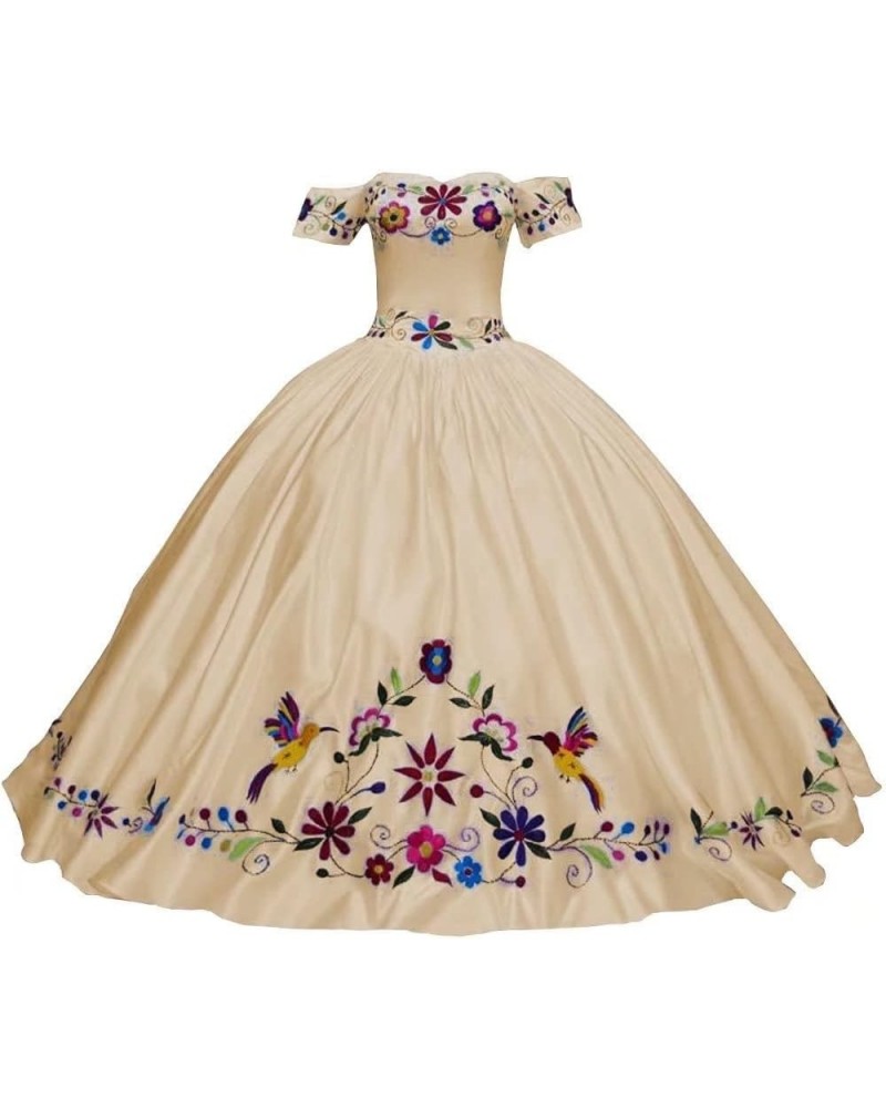 Charro Mexican Quinceanera Dresses Theme Embroidered Satin Ball Gowns Dress Formal Women 2024 Champagne $61.05 Dresses