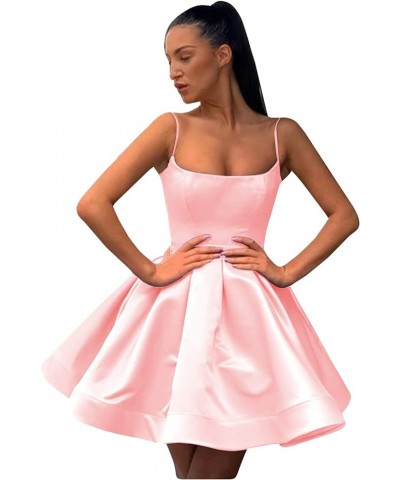 Women's Spaghetti Strap Short Satin Homecoming Dresses A-line Cocktail Prom Gown with Pockets YG154 Blush $33.79 Dresses