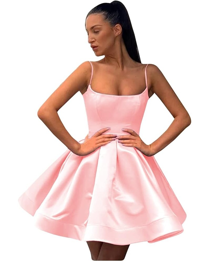 Women's Spaghetti Strap Short Satin Homecoming Dresses A-line Cocktail Prom Gown with Pockets YG154 Blush $33.79 Dresses