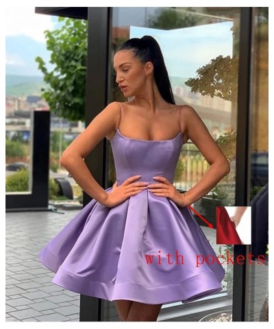 Women's Spaghetti Strap Short Satin Homecoming Dresses A-line Cocktail Prom Gown with Pockets YG154 Blush $33.79 Dresses