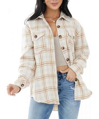 Womens Casual Plaid Soft Button Down Tops Roll Up Long Sleeve Cuffed Blouse Shirts Ivory $16.42 Blouses