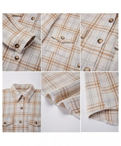 Womens Casual Plaid Soft Button Down Tops Roll Up Long Sleeve Cuffed Blouse Shirts Ivory $16.42 Blouses