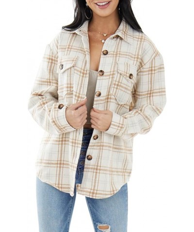 Womens Casual Plaid Soft Button Down Tops Roll Up Long Sleeve Cuffed Blouse Shirts Ivory $16.42 Blouses