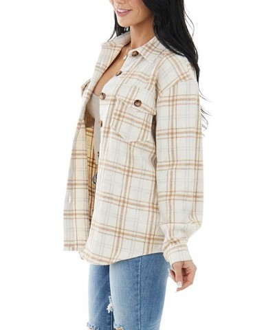 Womens Casual Plaid Soft Button Down Tops Roll Up Long Sleeve Cuffed Blouse Shirts Ivory $16.42 Blouses