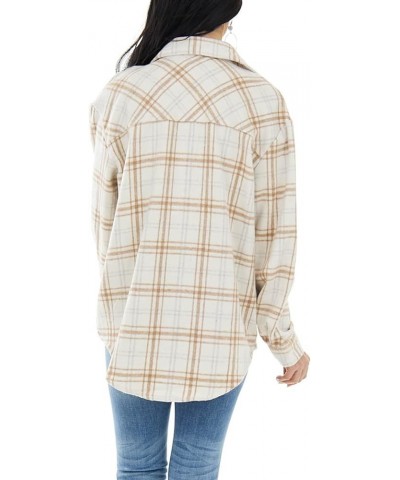 Womens Casual Plaid Soft Button Down Tops Roll Up Long Sleeve Cuffed Blouse Shirts Ivory $16.42 Blouses