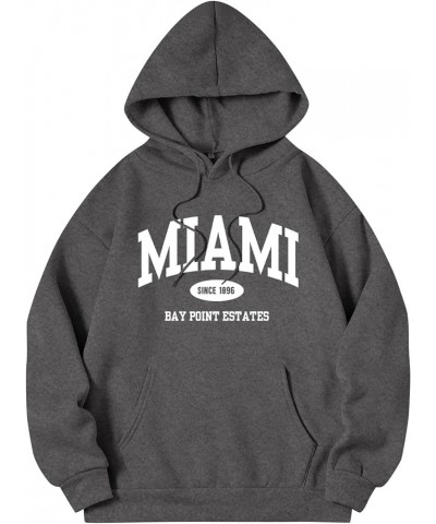 Miami Sweatshirt Hoodies for Women Long Sleeved Oversized Streetwear Printed Hoodie With Pockets Y2K Dark Gray $11.99 Hoodies...