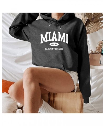 Miami Sweatshirt Hoodies for Women Long Sleeved Oversized Streetwear Printed Hoodie With Pockets Y2K Dark Gray $11.99 Hoodies...