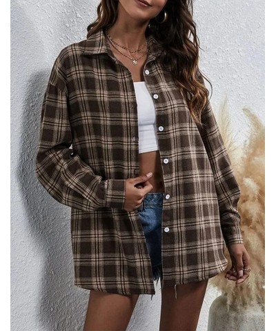 Oversized Flannels Plaid Shirts for Women Buffalo Plaid Long Sleeve Button Down Shirts Blouse Tops Coffee $13.23 Blouses