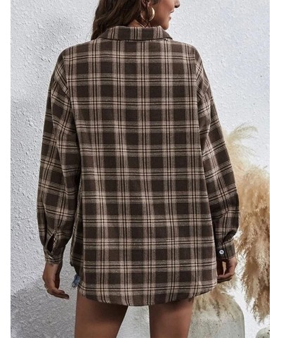 Oversized Flannels Plaid Shirts for Women Buffalo Plaid Long Sleeve Button Down Shirts Blouse Tops Coffee $13.23 Blouses