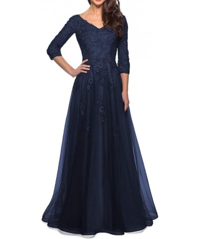 Mother of The Bride Dresses for Wedding Tulle Wedding Guest Dresses for Women Long Wedding Party Gown V Neck Navy Blue $36.75...