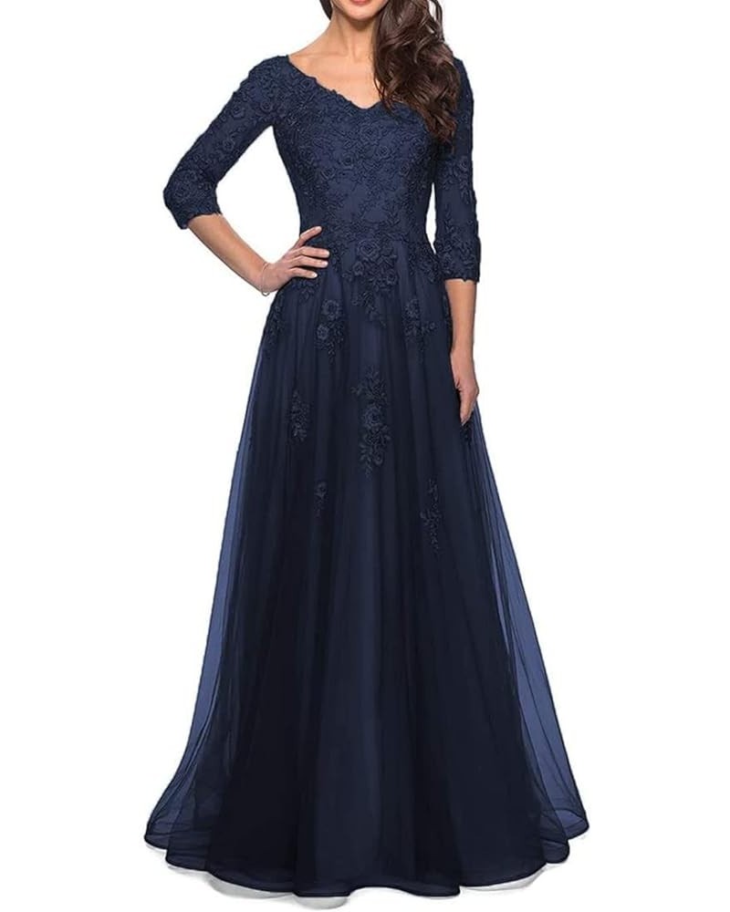 Mother of The Bride Dresses for Wedding Tulle Wedding Guest Dresses for Women Long Wedding Party Gown V Neck Navy Blue $36.75...