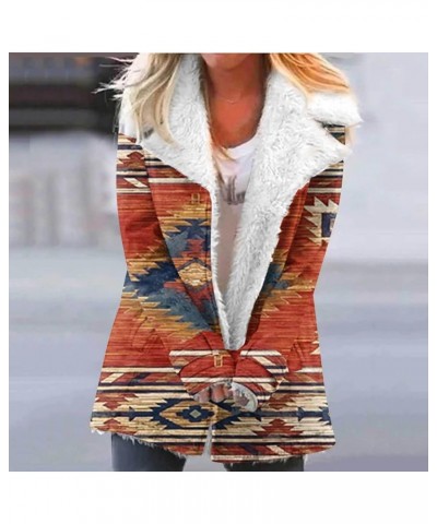 Women's Lapel Sherpa Fleece Lined Jacket Aztec Ethnic Print Coat Winter Button Down Long Sleeve Warm Outerwear S-2XL H $18.21...