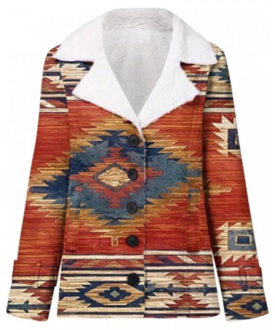 Women's Lapel Sherpa Fleece Lined Jacket Aztec Ethnic Print Coat Winter Button Down Long Sleeve Warm Outerwear S-2XL H $18.21...