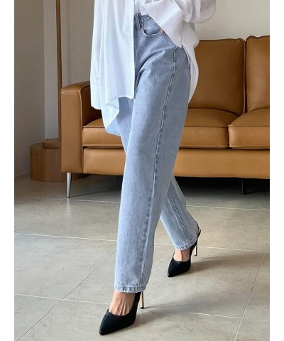 Women's Casual High Rise Zip Up Jeans Solid Straight Leg Soft Denim Pants Light Wash $18.00 Jeans