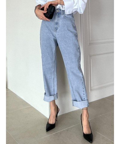 Women's Casual High Rise Zip Up Jeans Solid Straight Leg Soft Denim Pants Light Wash $18.00 Jeans