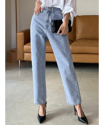 Women's Casual High Rise Zip Up Jeans Solid Straight Leg Soft Denim Pants Light Wash $18.00 Jeans