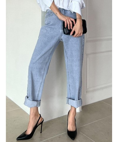 Women's Casual High Rise Zip Up Jeans Solid Straight Leg Soft Denim Pants Light Wash $18.00 Jeans