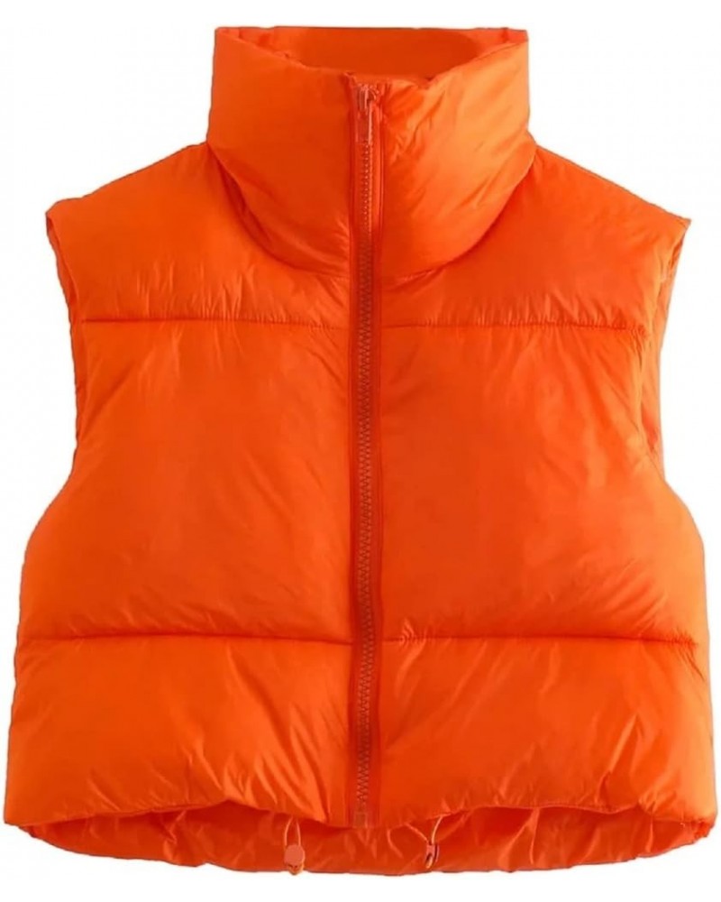 Women Cotton Puffer Vest Zip Up Waistcoat Gilet Outerwear Lightweight Winter Sleeveless Jacket Coat Streetwear Cute Orange $9...