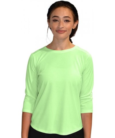 Women's Modest Running Athletic Tech Fabric 3-4 Sleeve T-Shirt Lime Green $17.74 Activewear