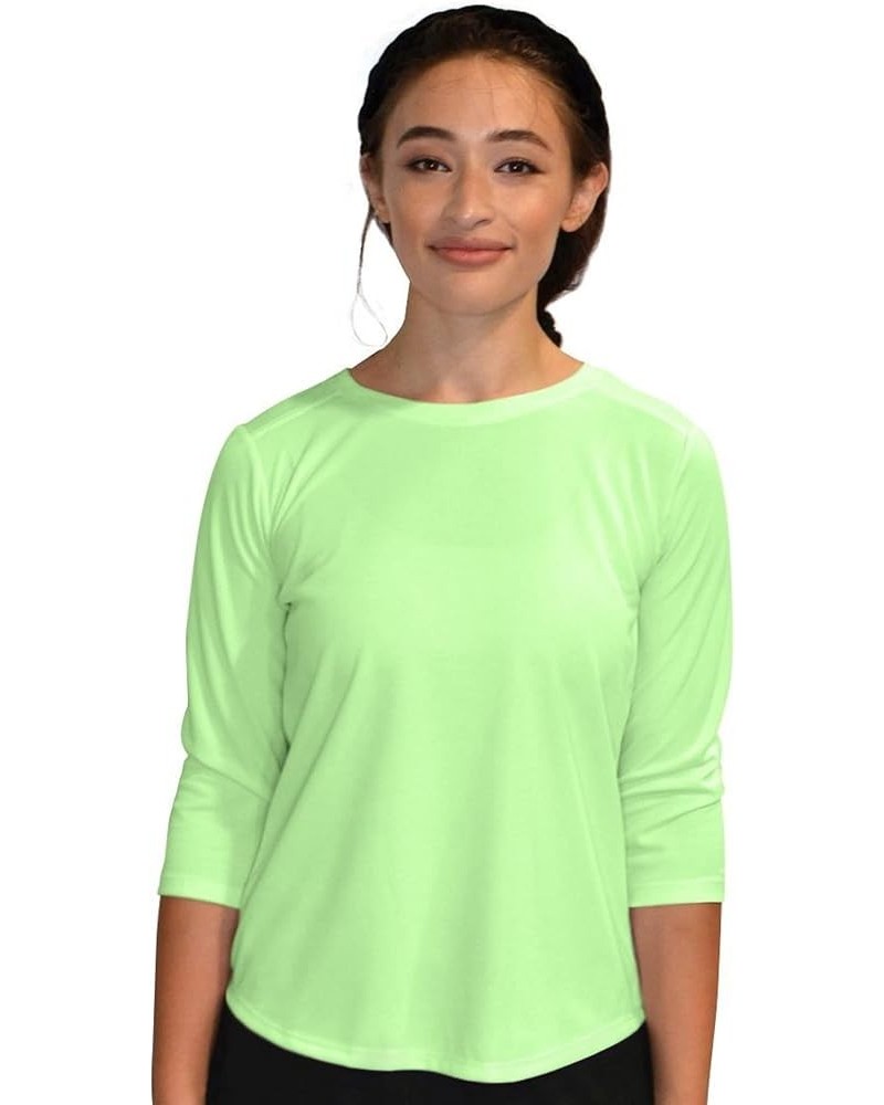 Women's Modest Running Athletic Tech Fabric 3-4 Sleeve T-Shirt Lime Green $17.74 Activewear