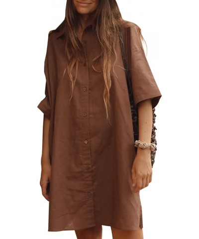 Women's Oversized Button Down Shirts Dress Casual Half Sleeve Loose Work Long Blouse Tops Coffee $20.29 Blouses
