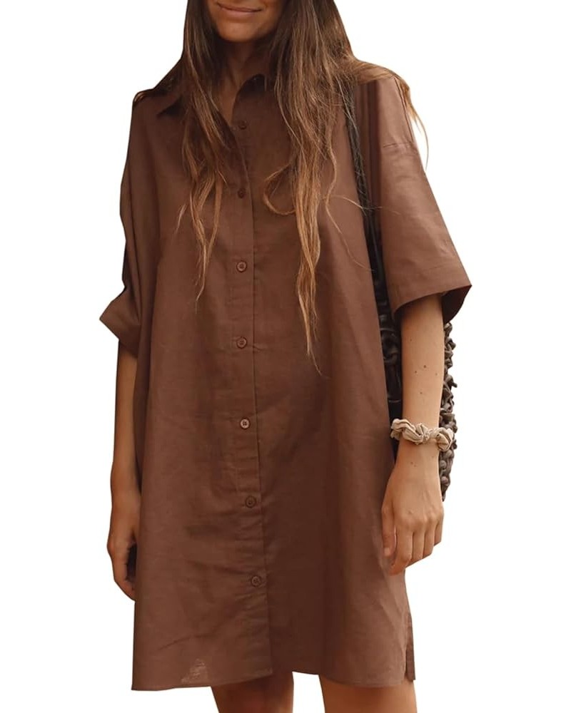 Women's Oversized Button Down Shirts Dress Casual Half Sleeve Loose Work Long Blouse Tops Coffee $20.29 Blouses