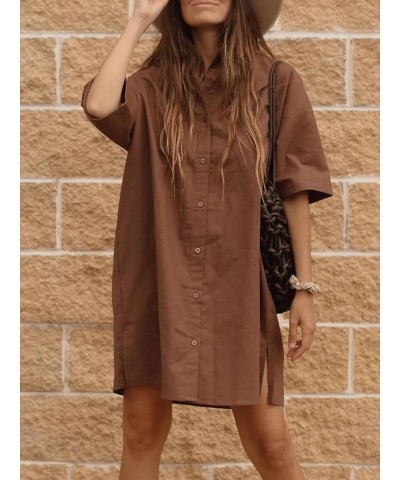 Women's Oversized Button Down Shirts Dress Casual Half Sleeve Loose Work Long Blouse Tops Coffee $20.29 Blouses