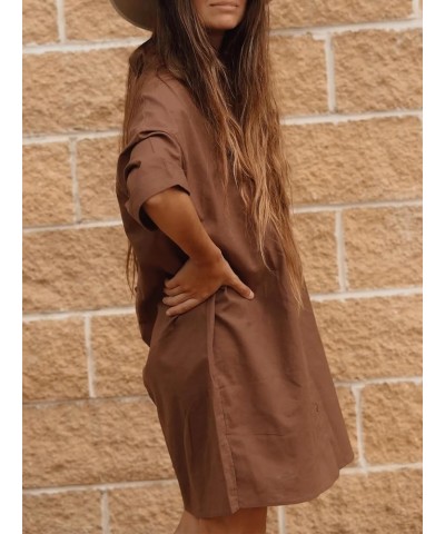 Women's Oversized Button Down Shirts Dress Casual Half Sleeve Loose Work Long Blouse Tops Coffee $20.29 Blouses