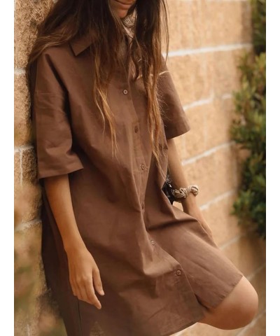 Women's Oversized Button Down Shirts Dress Casual Half Sleeve Loose Work Long Blouse Tops Coffee $20.29 Blouses