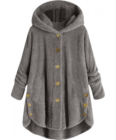 Womens Winter Coats Fleece Sherpa Jacket Button Down Long Sleeve Comfy Hoodie Plus Size Tops Warm Clothes Outerwear E-dark Gr...