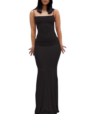 Women Bodycon Maxi Dress Sexy Spaghetti Strap Low Cut Long Tight Dress Slim Fit Party Club Night Cami Long Dresses Black $11....