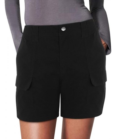 Womens Twill Stretch Shorts Regular Fit Hiking Short Pants Summer Solid Casual Athletic Chino Bermuda Short w/Pockets Y2-blac...