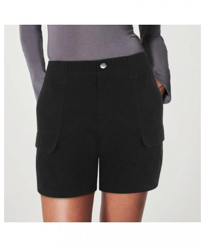 Womens Twill Stretch Shorts Regular Fit Hiking Short Pants Summer Solid Casual Athletic Chino Bermuda Short w/Pockets Y2-blac...