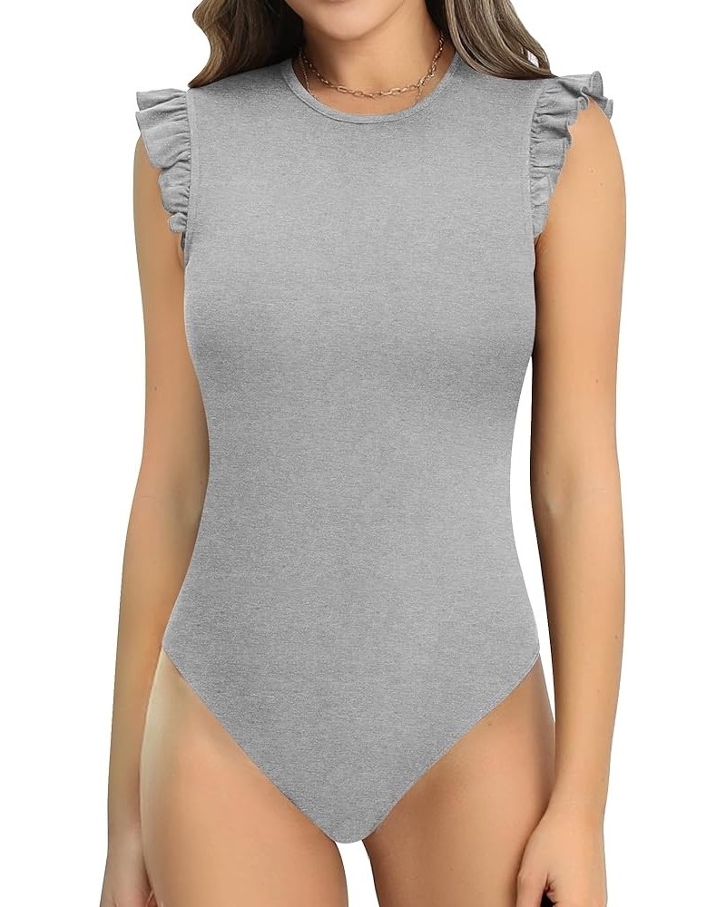 Women's Body Suits Cute Crew Neck Ruffle Sleeveless Slim Fit Bodysuit Tank Tops Tight Casual Sexy Light Heather Grey $10.74 B...