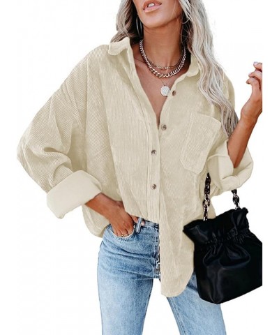 Corduroy Button Down Shirts for Women Boyfriend Long Sleeve Pocket Oversized Blouses Tops Z as Shown 1 $21.44 Blouses