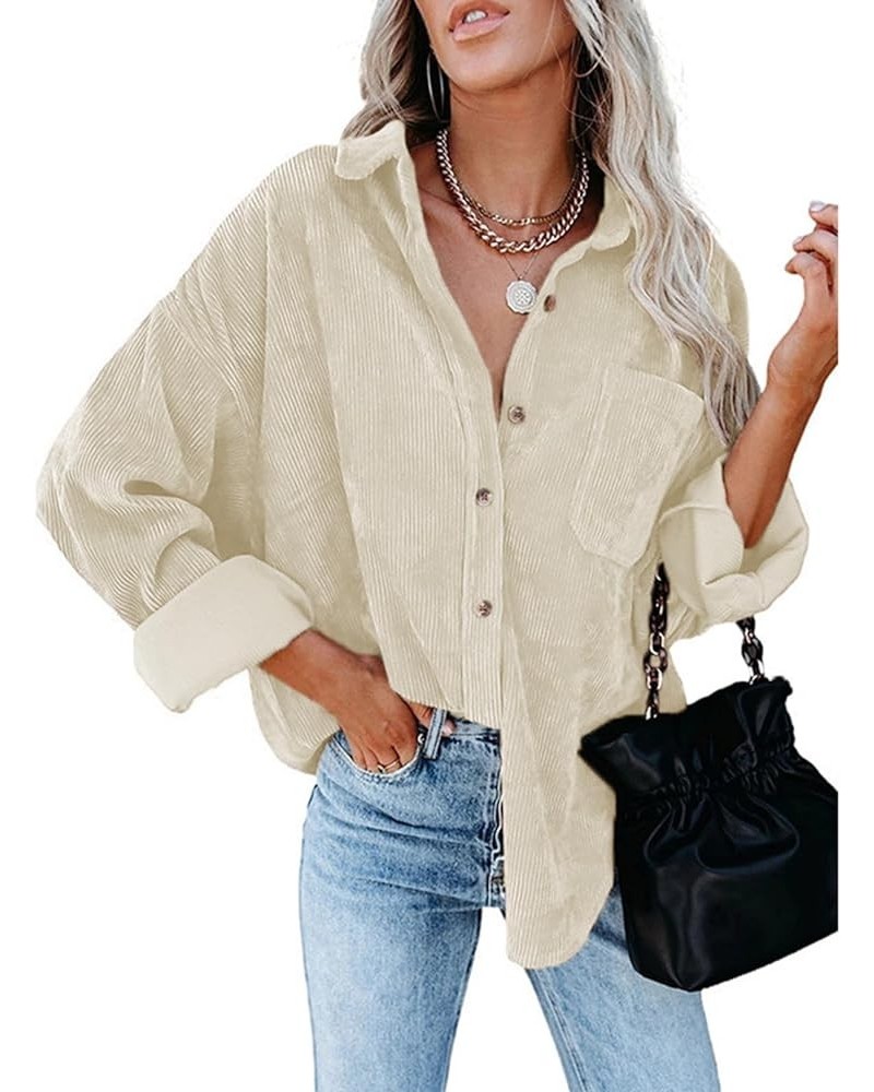 Corduroy Button Down Shirts for Women Boyfriend Long Sleeve Pocket Oversized Blouses Tops Z as Shown 1 $21.44 Blouses