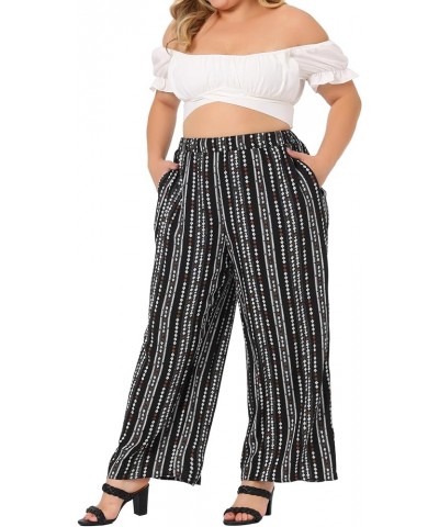 Plus Size Palazzo Pants for Women Stripe Boho Wide Leg Paper Bag Pants Beach Casual Summer Black White $15.43 Pants