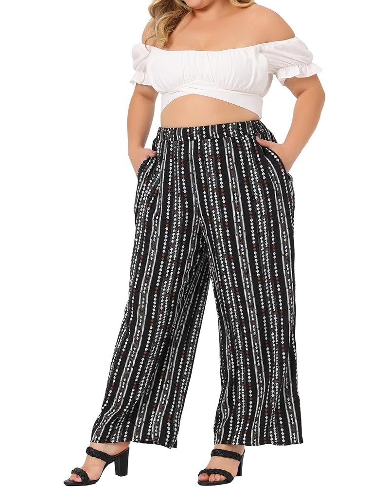 Plus Size Palazzo Pants for Women Stripe Boho Wide Leg Paper Bag Pants Beach Casual Summer Black White $15.43 Pants