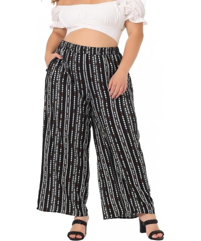 Plus Size Palazzo Pants for Women Stripe Boho Wide Leg Paper Bag Pants Beach Casual Summer Black White $15.43 Pants