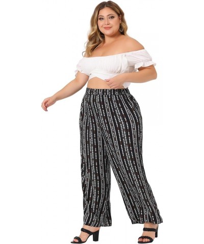 Plus Size Palazzo Pants for Women Stripe Boho Wide Leg Paper Bag Pants Beach Casual Summer Black White $15.43 Pants