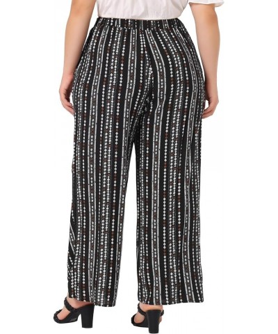 Plus Size Palazzo Pants for Women Stripe Boho Wide Leg Paper Bag Pants Beach Casual Summer Black White $15.43 Pants