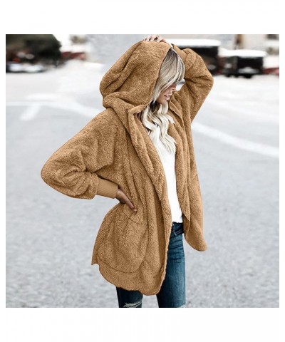 Plus Size Fleece Jackets For Women Winter Warm Plush Cardigan Fashion Soild Color Coats Open Front Hoodies With Pocket 03-kha...